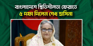 বাংলাদেশে স্থিতিশীলতা ফেরাতে ৫ দফা দিলেন শেখ হাসিনা